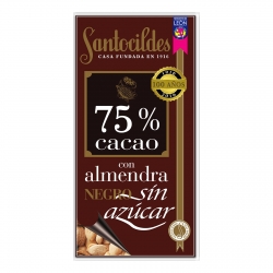Chocolate amargo com amêndoas sem açúcar 75%